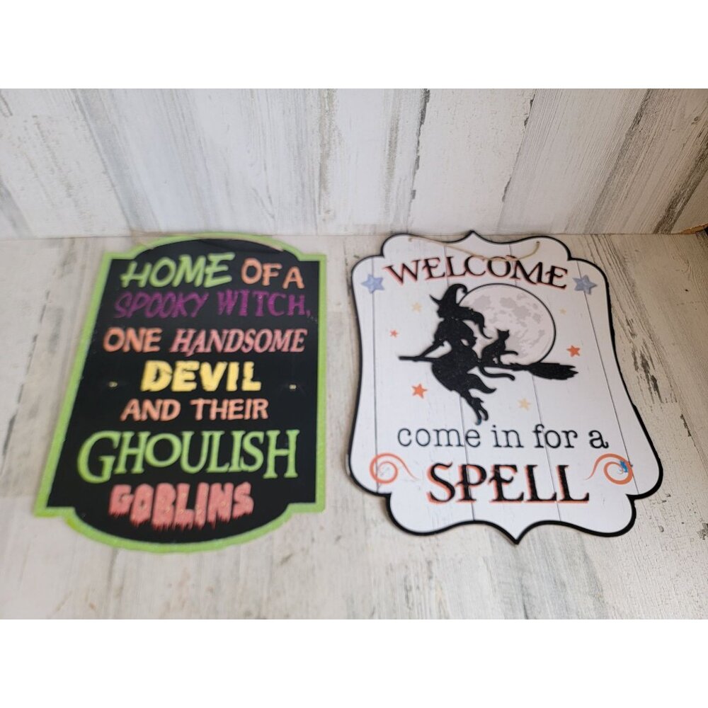 Welcome come in for a spell witch sign foolish Halloween set hanging home decor